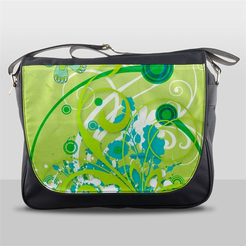 Green Blue Flower Art Messenger Bag from ArtsNow.com Front