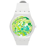 Green Blue Flower Art Round Plastic Sport Watch (M)