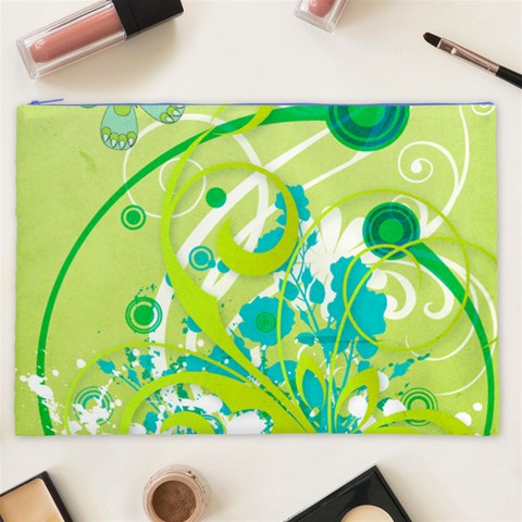 Green Blue Flower Art Cosmetic Bag (XXL) from ArtsNow.com Front