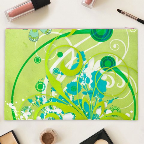 Green Blue Flower Art Cosmetic Bag (XXL) from ArtsNow.com Back