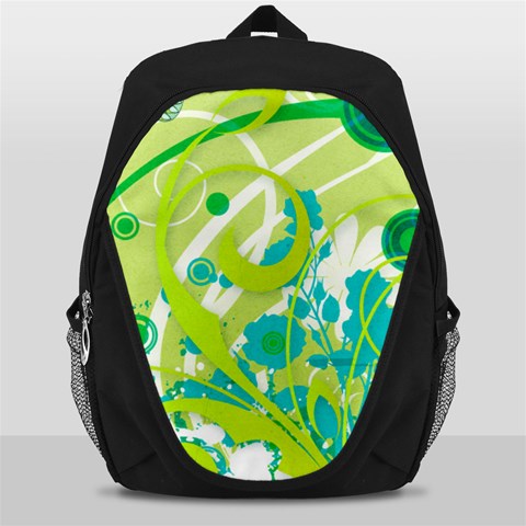 Green Blue Flower Art Backpack Bag from ArtsNow.com Front