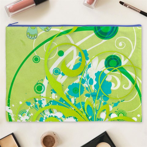 Green Blue Flower Art Cosmetic Bag (XXXL) from ArtsNow.com Front