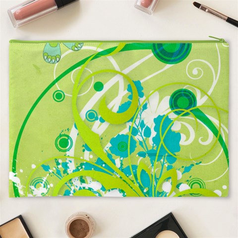 Green Blue Flower Art Cosmetic Bag (XXXL) from ArtsNow.com Back