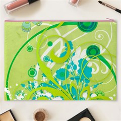 Green Blue Flower Art Cosmetic Bag (XXXL) from ArtsNow.com Back