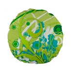 Green Blue Flower Art Standard 15  Premium Round Cushion 