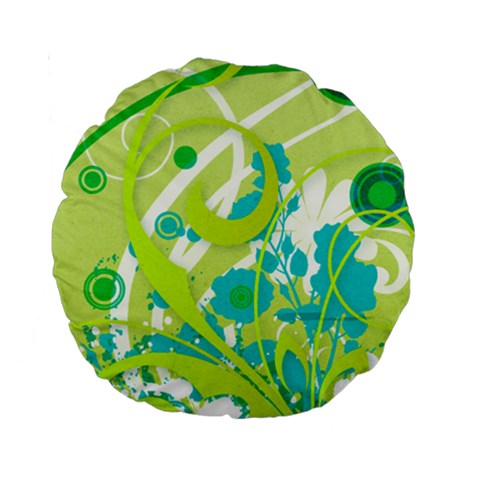 Green Blue Flower Art Standard 15  Premium Round Cushion  from ArtsNow.com Back