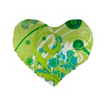 Green Blue Flower Art Standard 16  Premium Heart Shape Cushion 