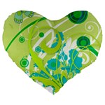 Green Blue Flower Art Large 19  Premium Heart Shape Cushion