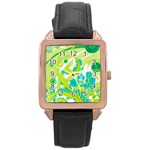 Green Blue Flower Art Rose Gold Leather Watch 