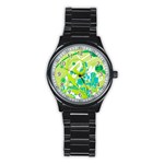 Green Blue Flower Art Stainless Steel Round Watch