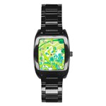 Green Blue Flower Art Stainless Steel Barrel Watch