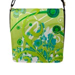 Green Blue Flower Art Flap Closure Messenger Bag (L)