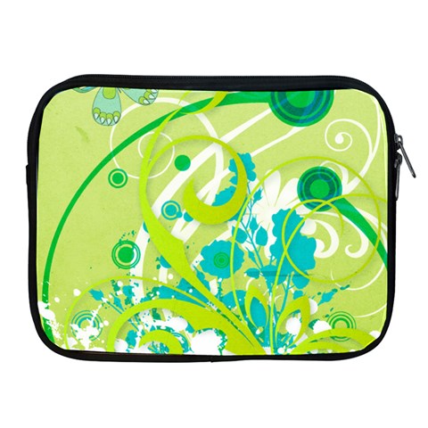 Green Blue Flower Art Apple iPad Zipper Case from ArtsNow.com Front