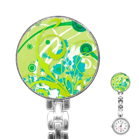 Green Blue Flower Art Stainless Steel Nurses Watch from ArtsNow.com Front