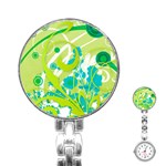 Green Blue Flower Art Stainless Steel Nurses Watch