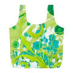 Green Blue Flower Art Full Print Recycle Bag (L) from ArtsNow.com Front