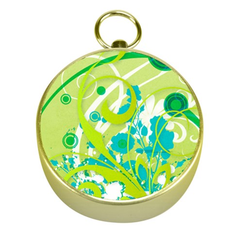 Green Blue Flower Art Gold Compass from ArtsNow.com Front