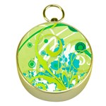 Green Blue Flower Art Gold Compass