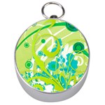 Green Blue Flower Art Silver Compass