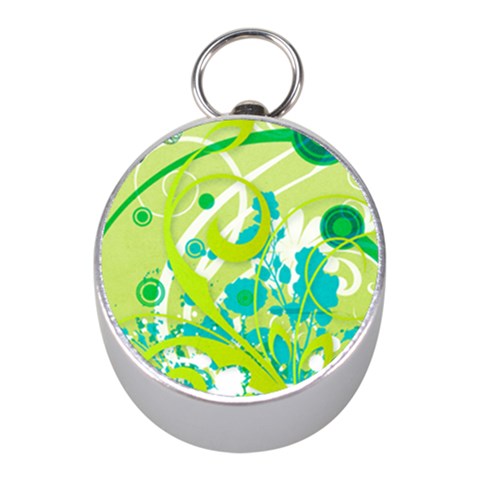 Green Blue Flower Art Silver Compass (Mini) from ArtsNow.com Front