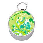 Green Blue Flower Art Silver Compass (Mini)