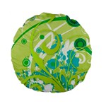 Green Blue Flower Art Standard 15  Premium Flano Round Cushion 