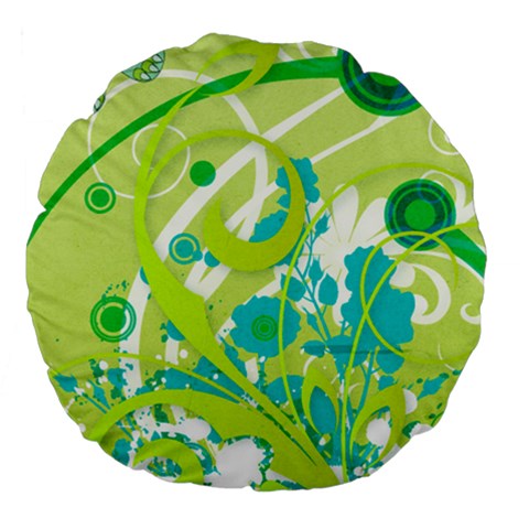 Green Blue Flower Art Large 18  Premium Flano Round Cushion  from ArtsNow.com Front