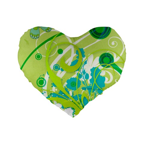 Green Blue Flower Art Standard 16  Premium Flano Heart Shape Cushion  from ArtsNow.com Front