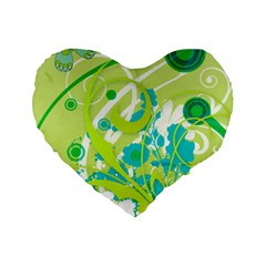 Green Blue Flower Art Standard 16  Premium Flano Heart Shape Cushion  from ArtsNow.com Front