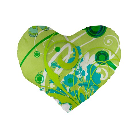 Green Blue Flower Art Standard 16  Premium Flano Heart Shape Cushion  from ArtsNow.com Back