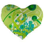 Green Blue Flower Art Large 19  Premium Flano Heart Shape Cushion