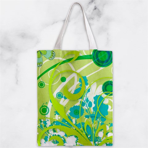 Green Blue Flower Art Zipper Classic Tote Bag from ArtsNow.com Front