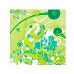 Green Blue Flower Art Small Satin Scarf (Square)