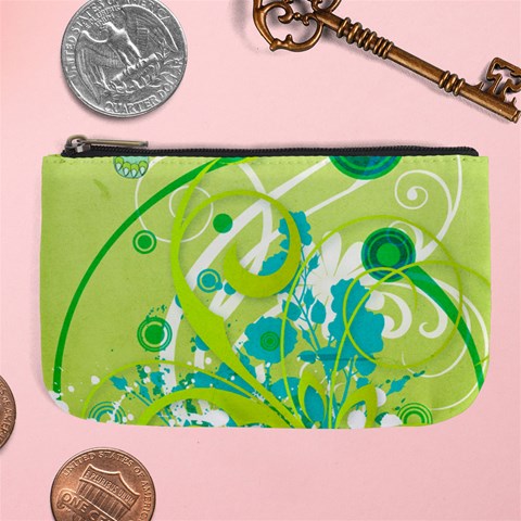 Green Blue Flower Art Large Coin Purse from ArtsNow.com Front