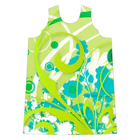 Green Blue Flower Art Shoulder Cutout Velvet One Piece from ArtsNow.com Front