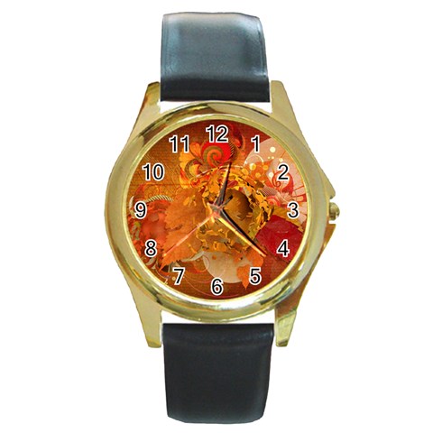 Fall Art Round Gold Metal Watch from ArtsNow.com Front