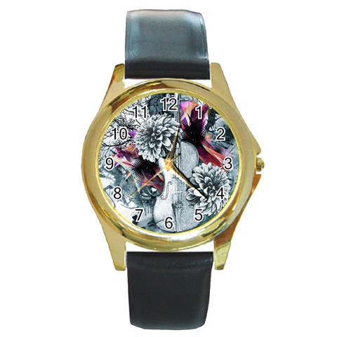 Design Art (design 34) Round Gold Metal Watch from ArtsNow.com Front