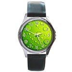 Green Water Drops Round Metal Watch