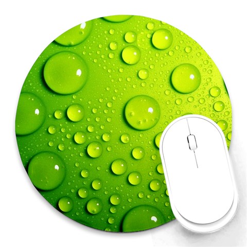 Green Water Drops Round Mousepad from ArtsNow.com Front