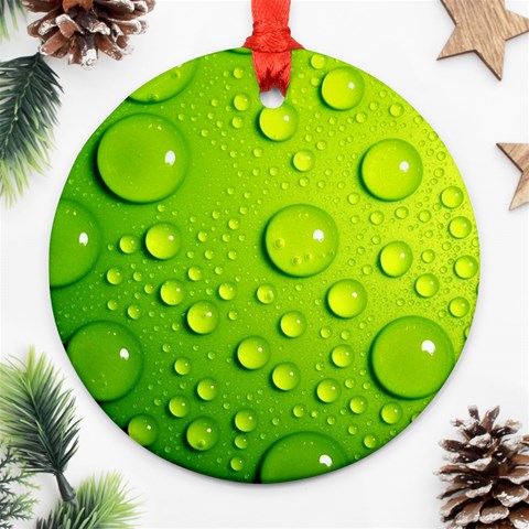 Green Water Drops Ornament (Round) from ArtsNow.com Front