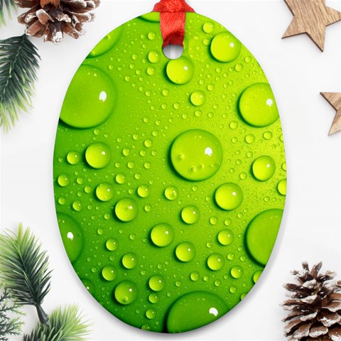 Green Water Drops Ornament (Oval) from ArtsNow.com Front