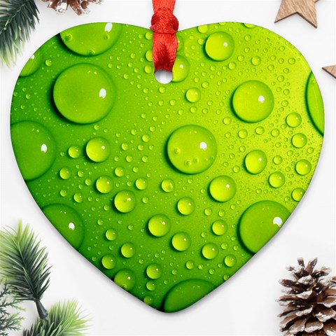 Green Water Drops Ornament (Heart) from ArtsNow.com Front