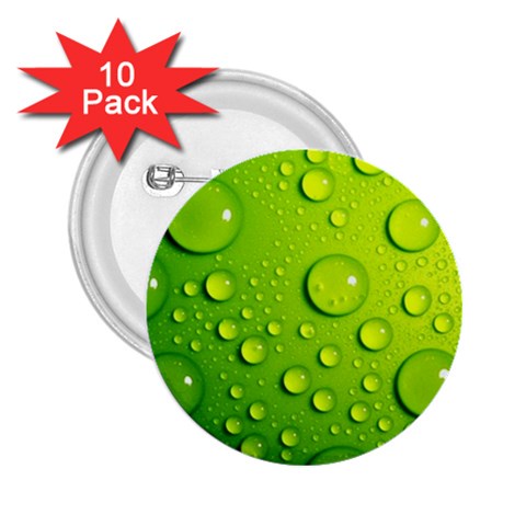 Green Water Drops 2.25  Button (10 pack) from ArtsNow.com Front