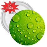 Green Water Drops 3  Button (10 pack)