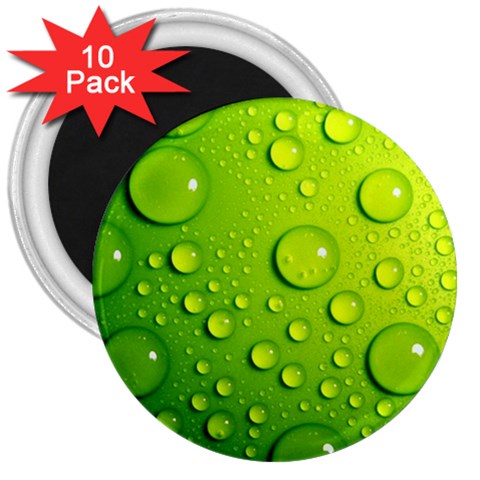 Green Water Drops 3  Magnet (10 pack) from ArtsNow.com Front