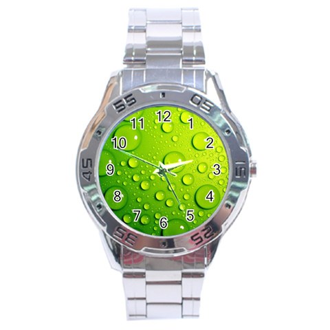 Green Water Drops Stainless Steel Analogue Watch from ArtsNow.com Front