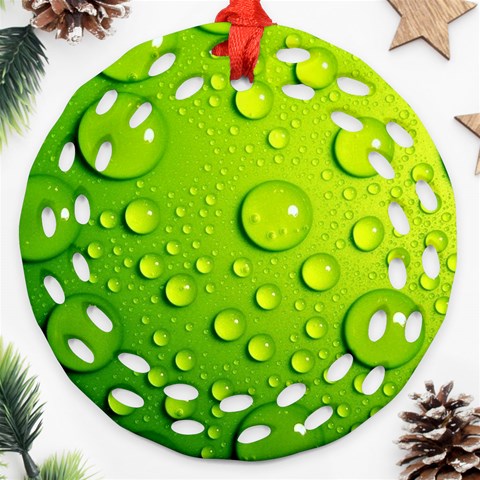 Green Water Drops Ornament (Round Filigree) from ArtsNow.com Front