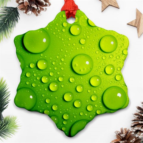 Green Water Drops Ornament (Snowflake) from ArtsNow.com Front