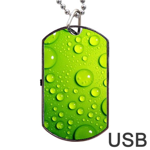 Green Water Drops Dog Tag USB Flash (One Side) from ArtsNow.com Front