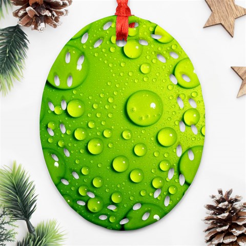 Green Water Drops Ornament (Oval Filigree) from ArtsNow.com Front